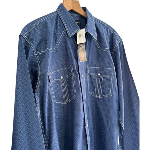 Pelham Men's XLT Western Blue Denim Pearl Snap Buttons Cowboy Shirt NWT - Picture 2 of 12
